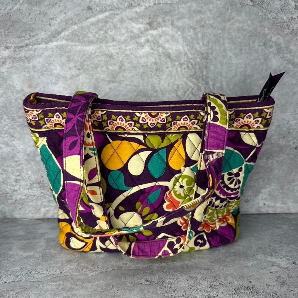 Vera Bradley Purple Floral Quilted Tote with Teal and Yellow Accents - Picture 6 of 8